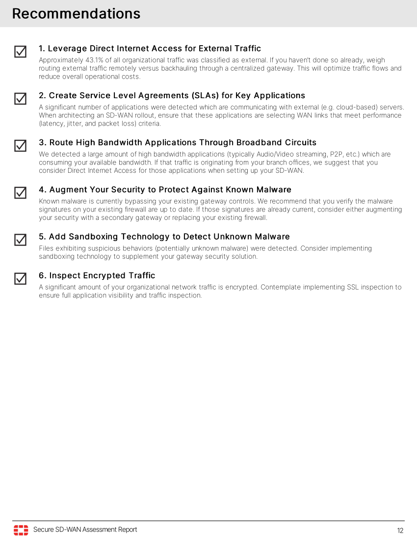 SD-WAN Assessment - Recommendations page